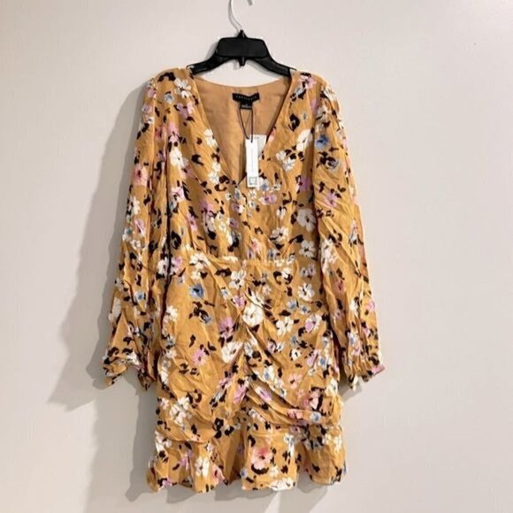 Sanctuary Women's Dreamer Floral-Print Ruched Mini Dress -Cafe Floral size 6 - Picture 7 of 9